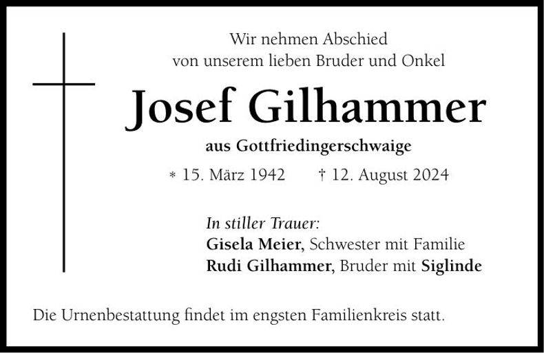 Traueranzeige Josef Gilhammer