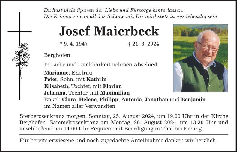 Traueranzeige Josef Maierbeck