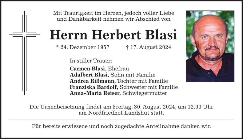 Traueranzeige Herbert Blasi