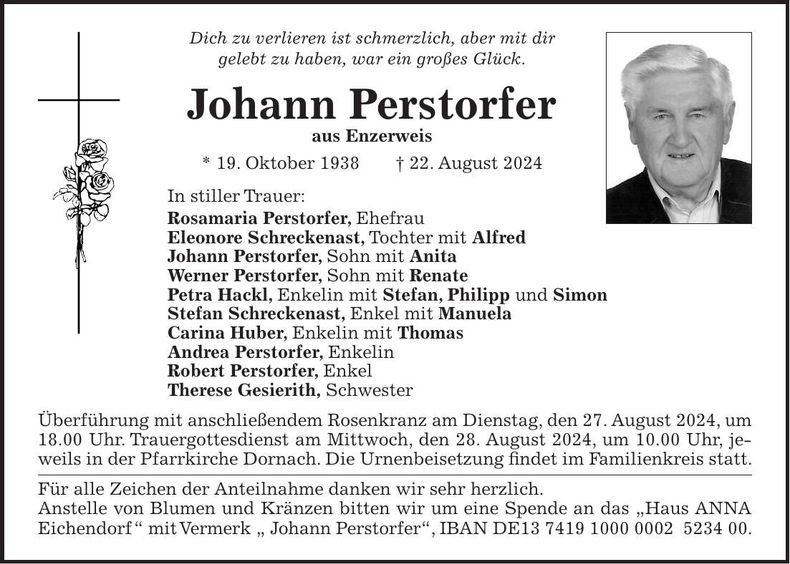 Traueranzeige Johann Perstorfer
