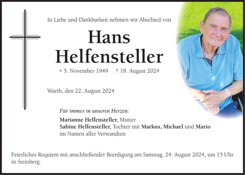Traueranzeige Hans Helfensteller