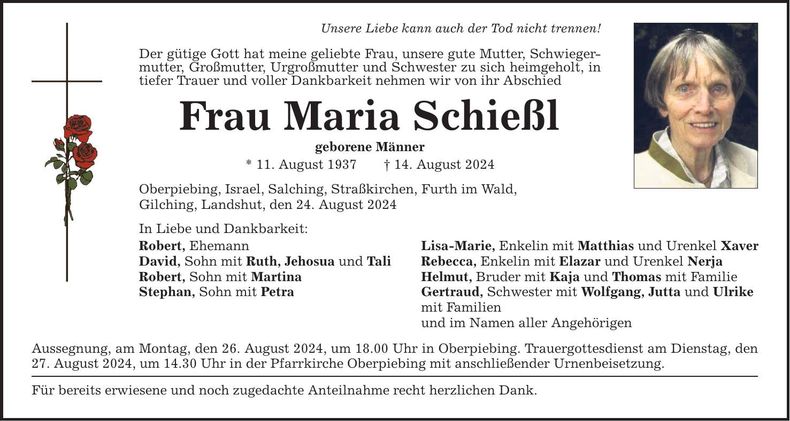 Traueranzeige Maria Schießl