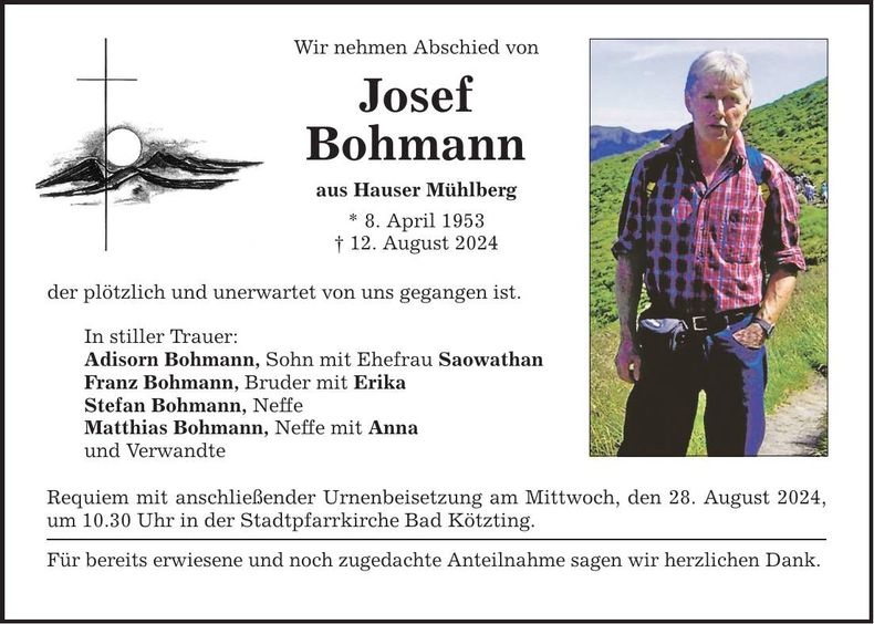 Traueranzeige Josef Bohmann