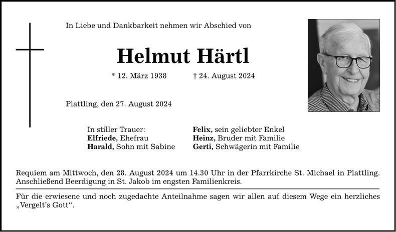 Traueranzeige Helmut Härtl