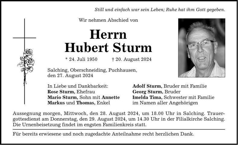 Traueranzeige Hubert Sturm