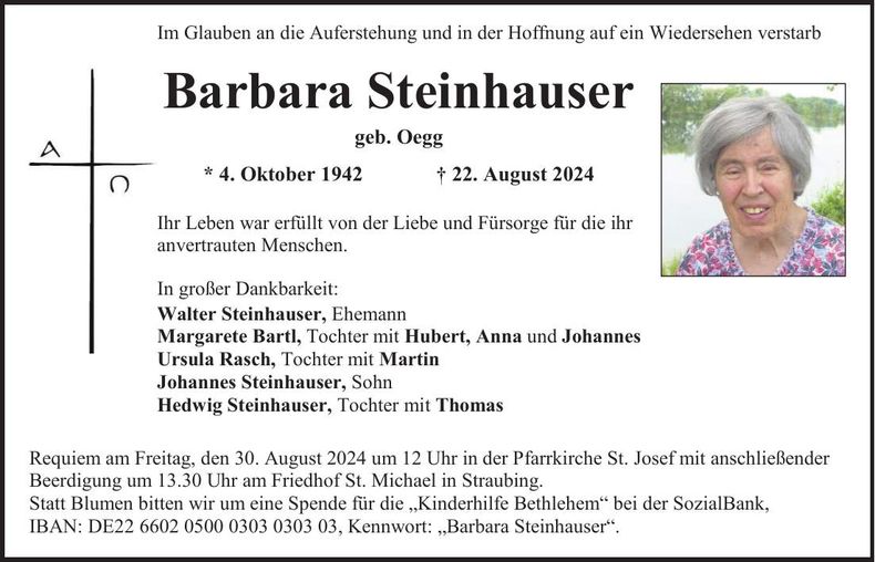 Traueranzeige Barbara Steinhauser