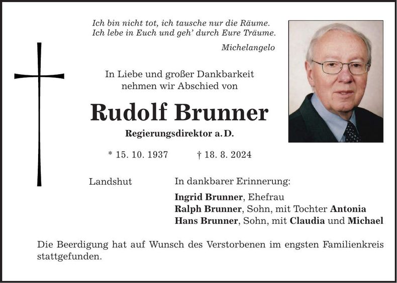 Traueranzeige Rudolf Brunner