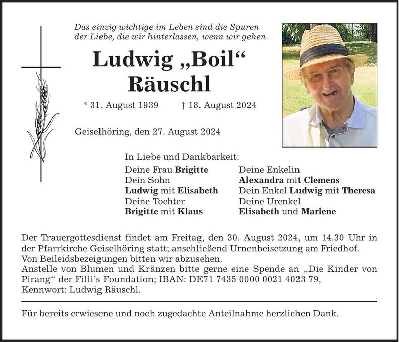 Traueranzeige Ludwig Räuschl