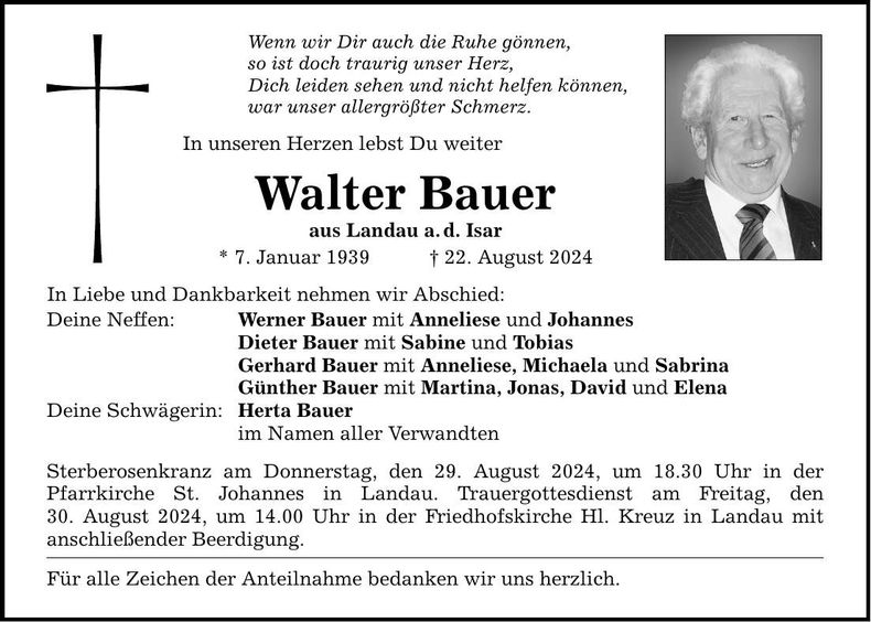 Traueranzeige Walter Bauer