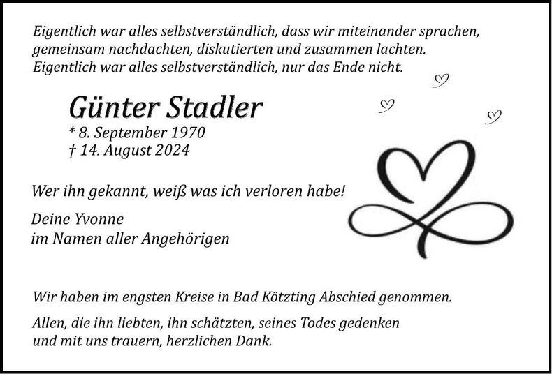 Traueranzeige Günter Stadler
