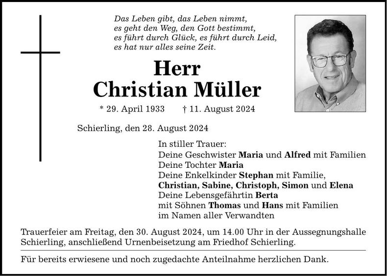 Traueranzeige Christian Müller