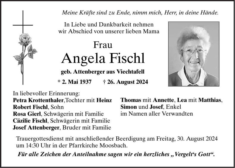 Traueranzeige Angela Fischl