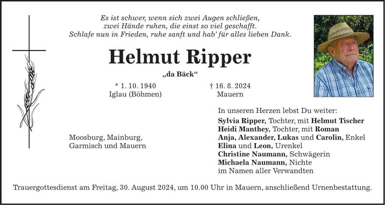 Traueranzeige Helmut Ripper