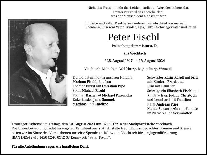 Traueranzeige Peter Fischl