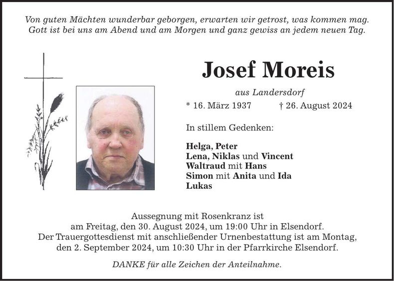 Traueranzeige Josef Moreis