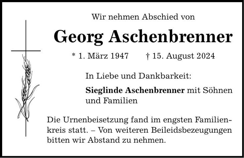 Traueranzeige Georg Aschenbrenner