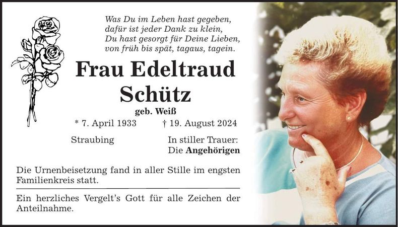 Traueranzeige Edeltraud Schütz