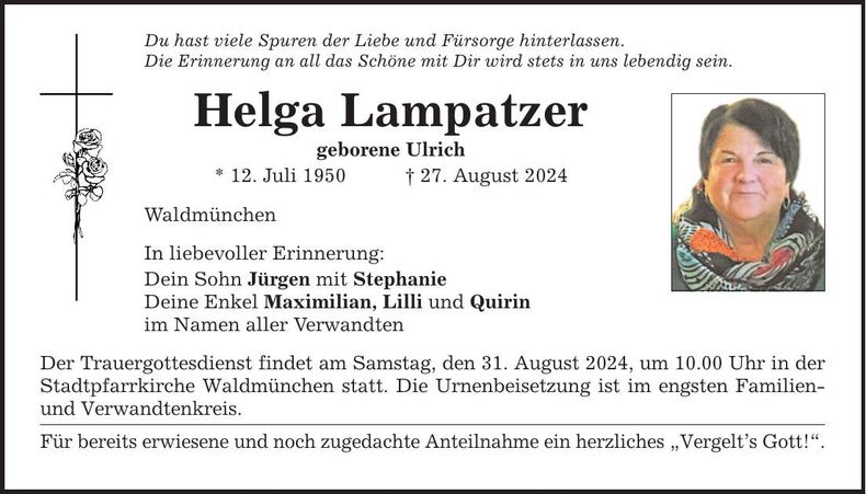 Traueranzeige Helga Lampatzer