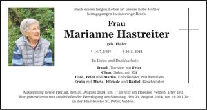Traueranzeige Marianne Hastreiter