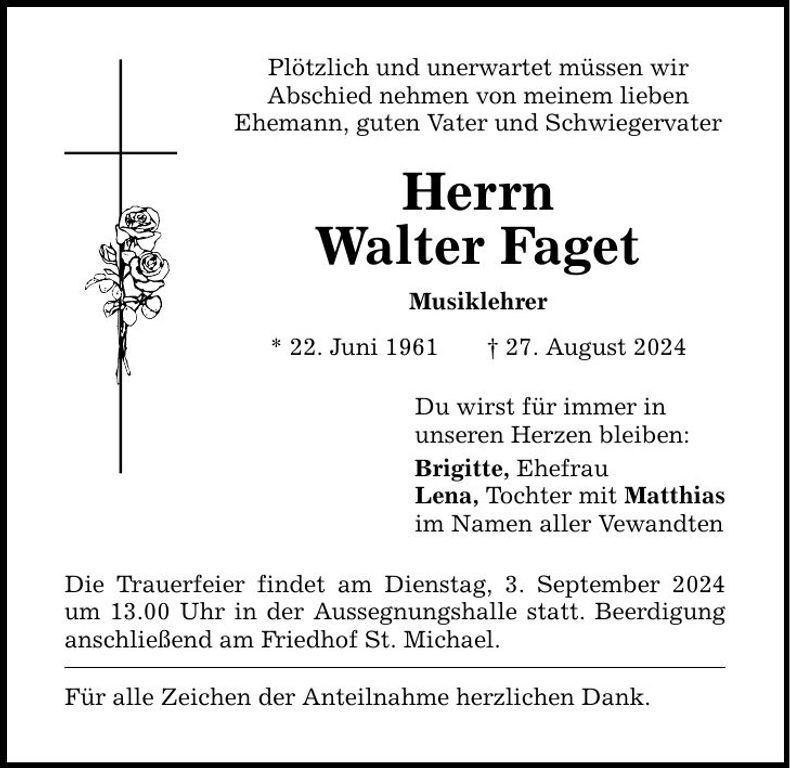 Traueranzeige Walter Faget