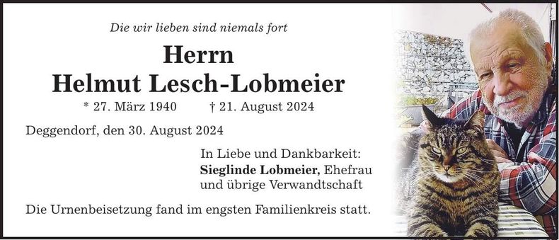 Traueranzeige Helmut Lesch-Lobmeier