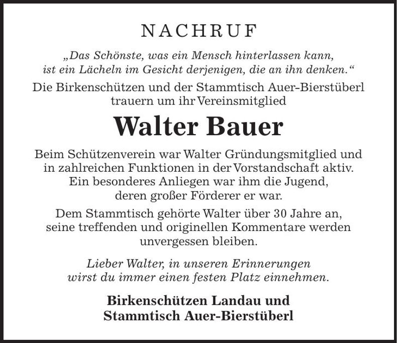 Traueranzeige Walter Bauer