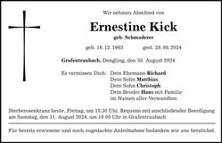 Traueranzeige Ernestine Kick