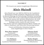Traueranzeige Alois Haindl