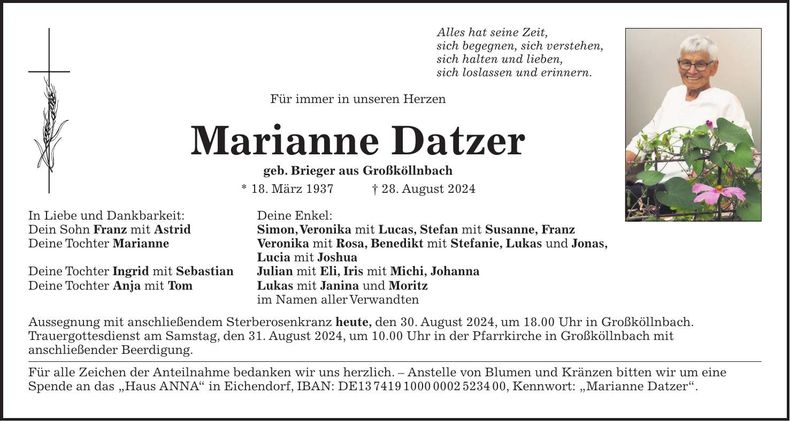 Traueranzeige Marianne Datzer