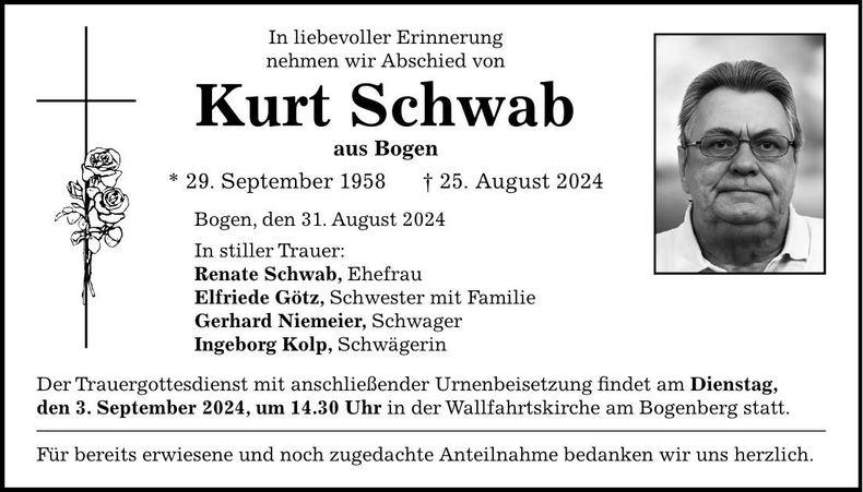 Traueranzeige Kurt Schwab