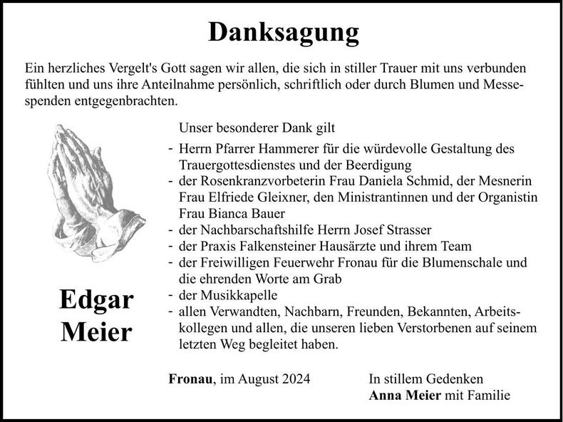 Traueranzeige Edgar Meier
