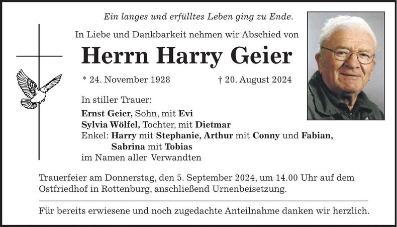 Traueranzeige Harry Geier