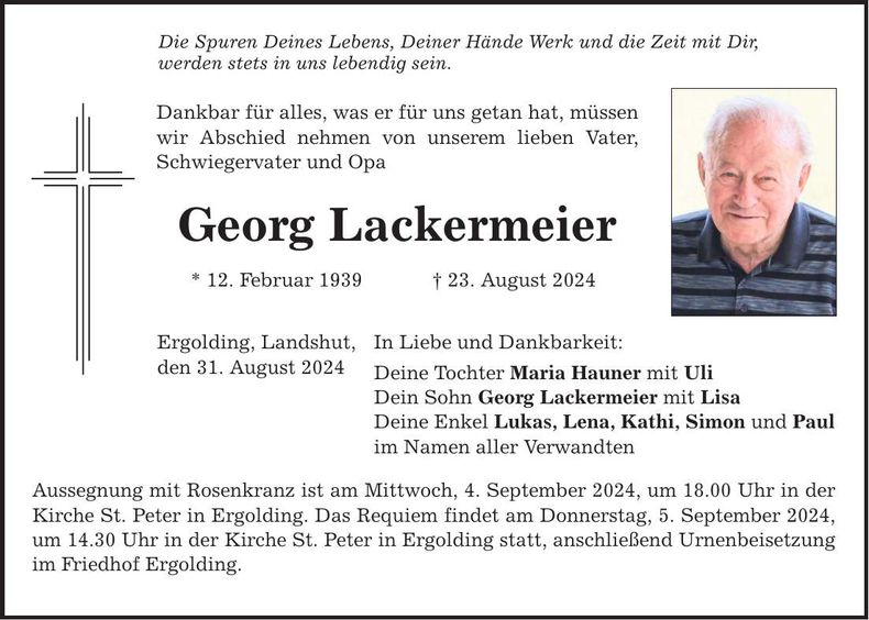 Traueranzeige Georg Lackermeier