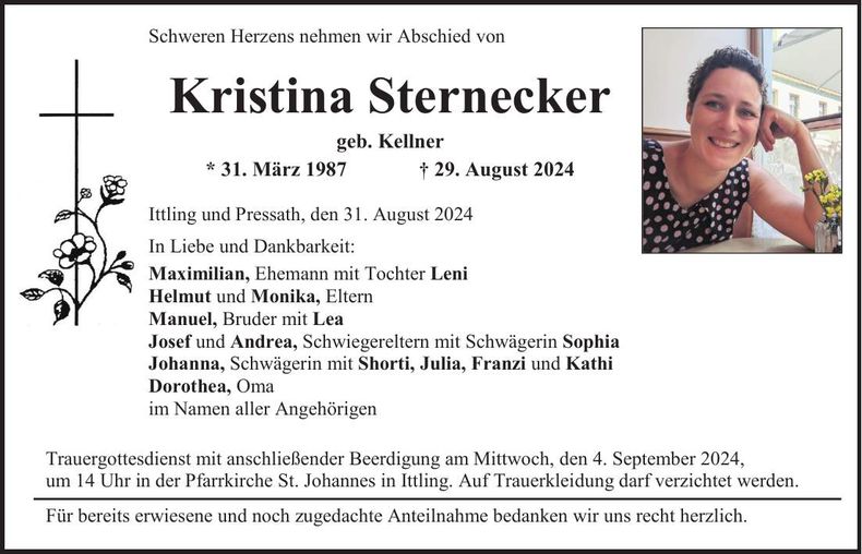 Traueranzeige Kristina Sternecker