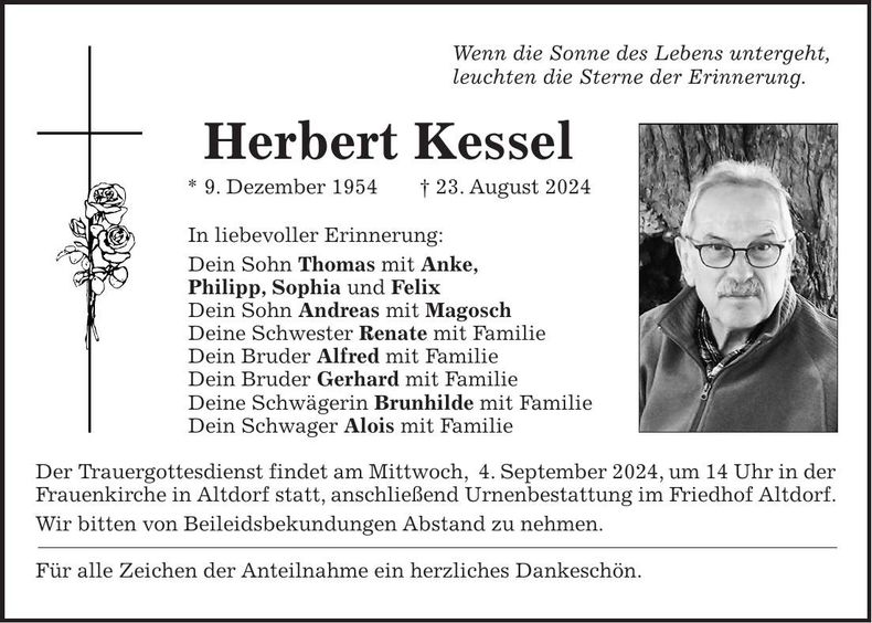 Traueranzeige Herbert Kessel