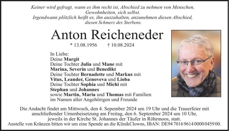 Traueranzeige Anton Reicheneder