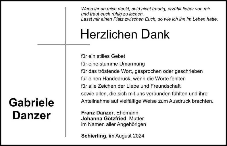 Traueranzeige Gabriele Danzer