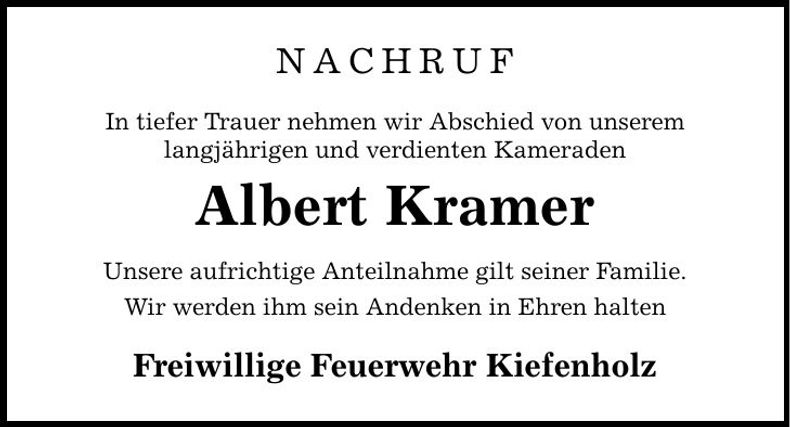 Traueranzeige Albert Kramer