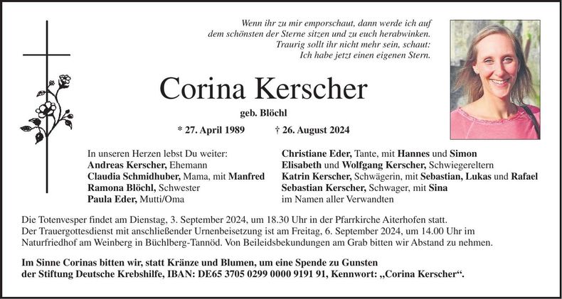 Traueranzeige Corina Kerscher