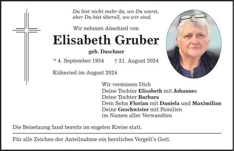 Traueranzeige Johann Gruber