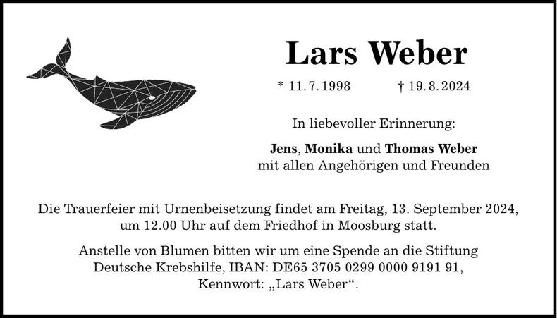 Traueranzeige Lars Weber