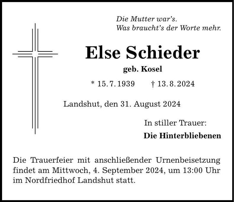 Traueranzeige Else Schieder
