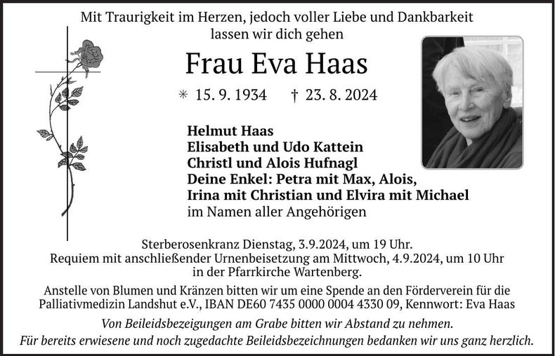 Traueranzeige Eva Haas