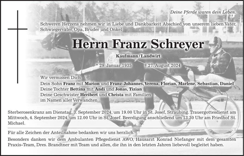 Traueranzeige Franz Schreyer