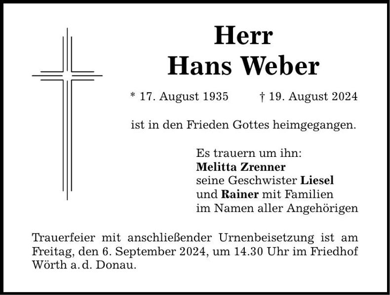 Traueranzeige Hans Weber