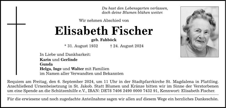 Traueranzeige Elisabeth Fischer