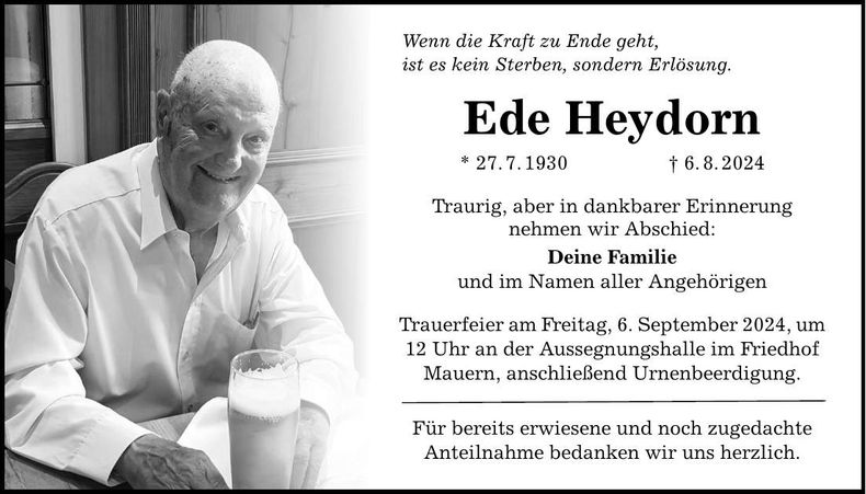 Traueranzeige Edi Heydorn
