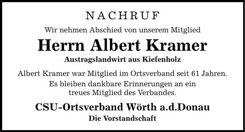Traueranzeige Albert Kramer
