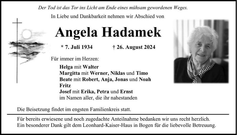 Traueranzeige Angela Hadamek