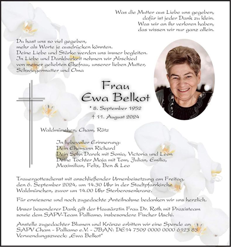 Traueranzeige Ewa Belkot